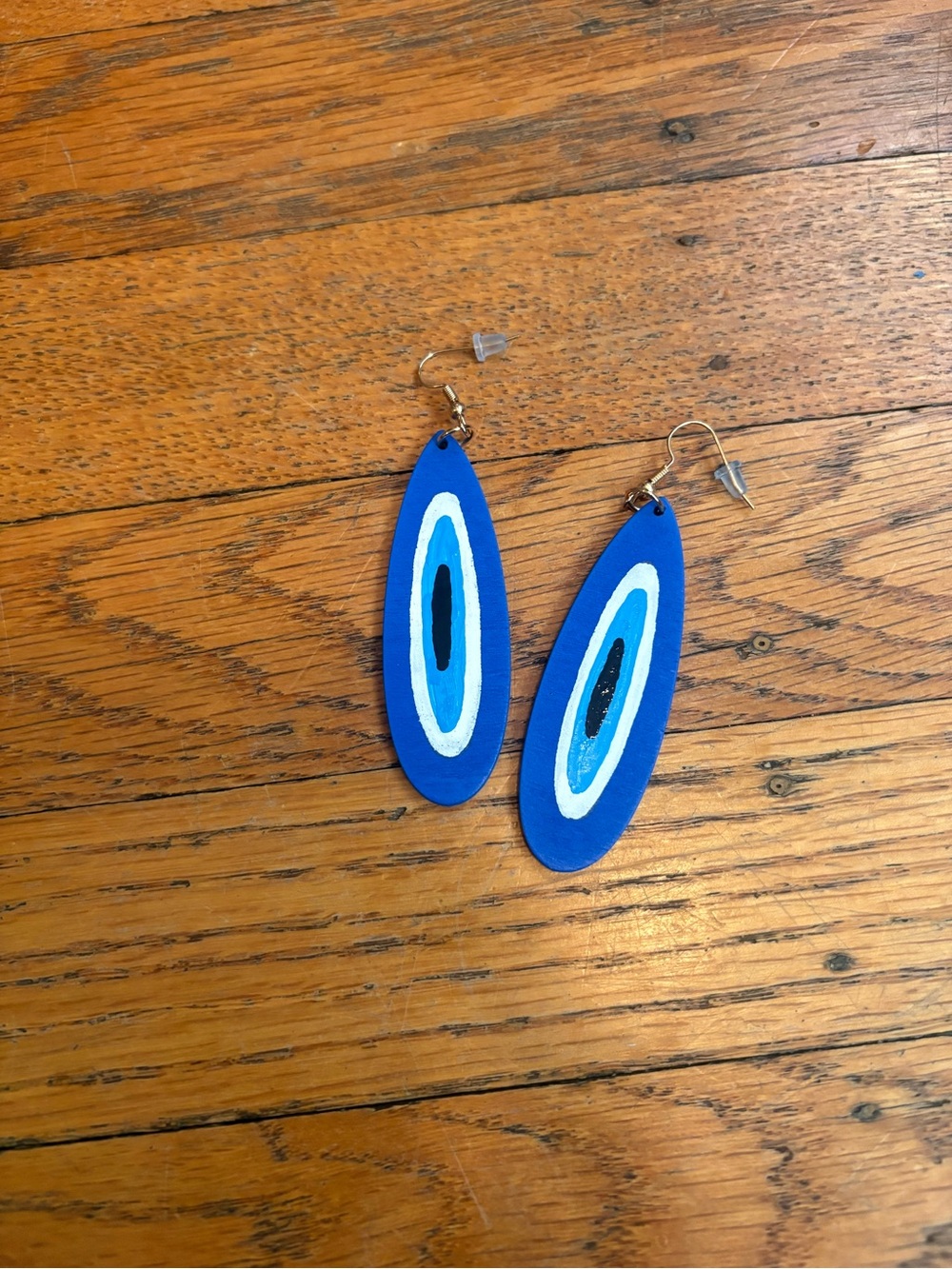 Handpainted Blue Teardrop Earrings